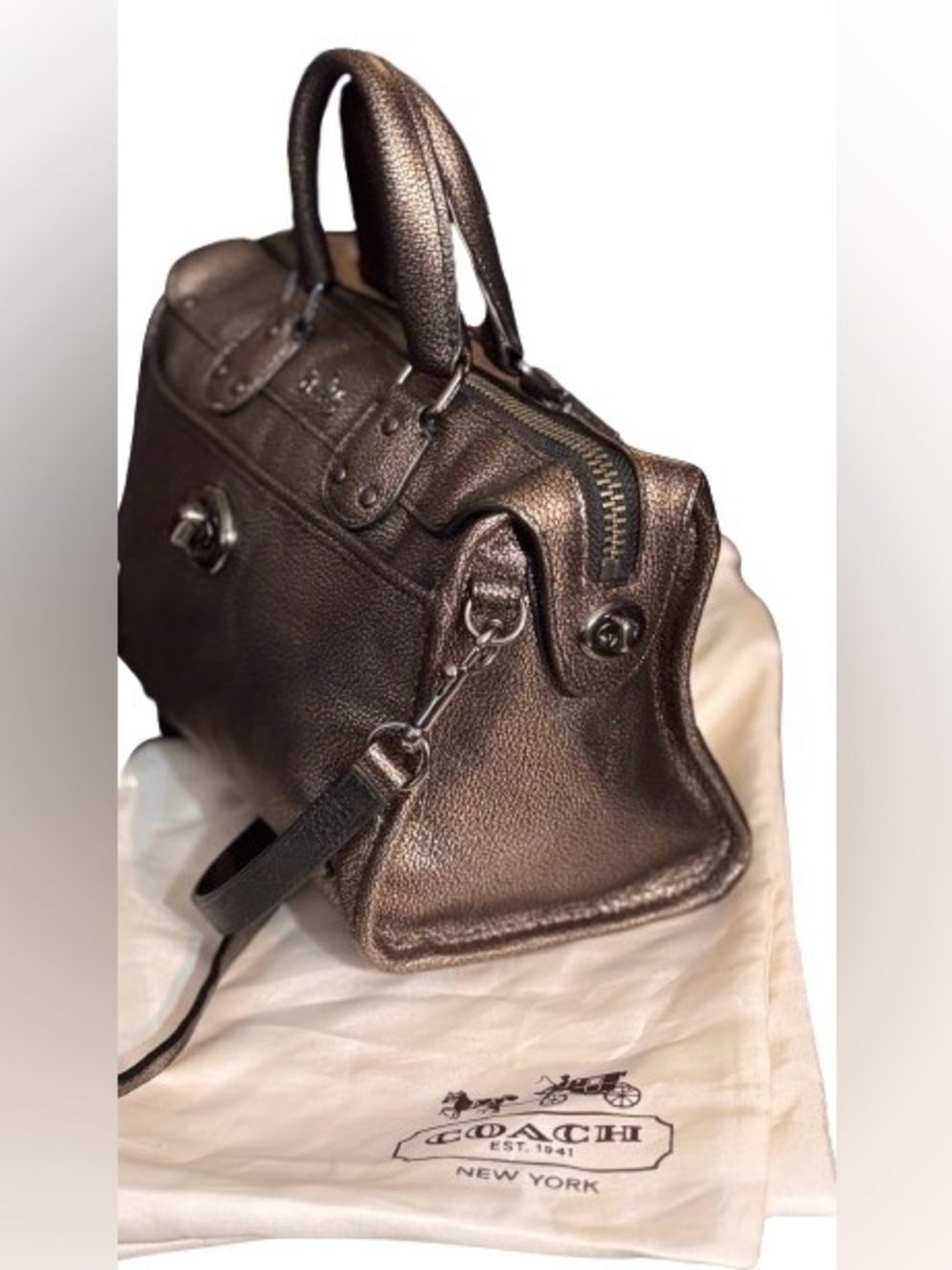 Coach 33684 Rhyder 24 Metallic Satchel (Bronze) -EUC - Picture 7 of 16